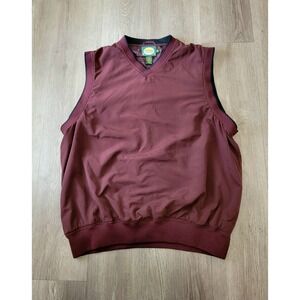 Cabela's V Neck Pullover Vest Men L Burgundy Windbreaker Golf Outdoor Coach